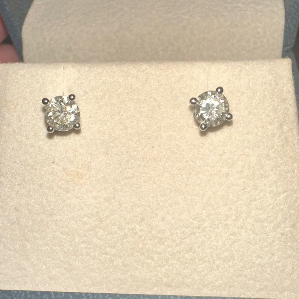 Diamond Silver Stud Earrings - Picture 2 of 6